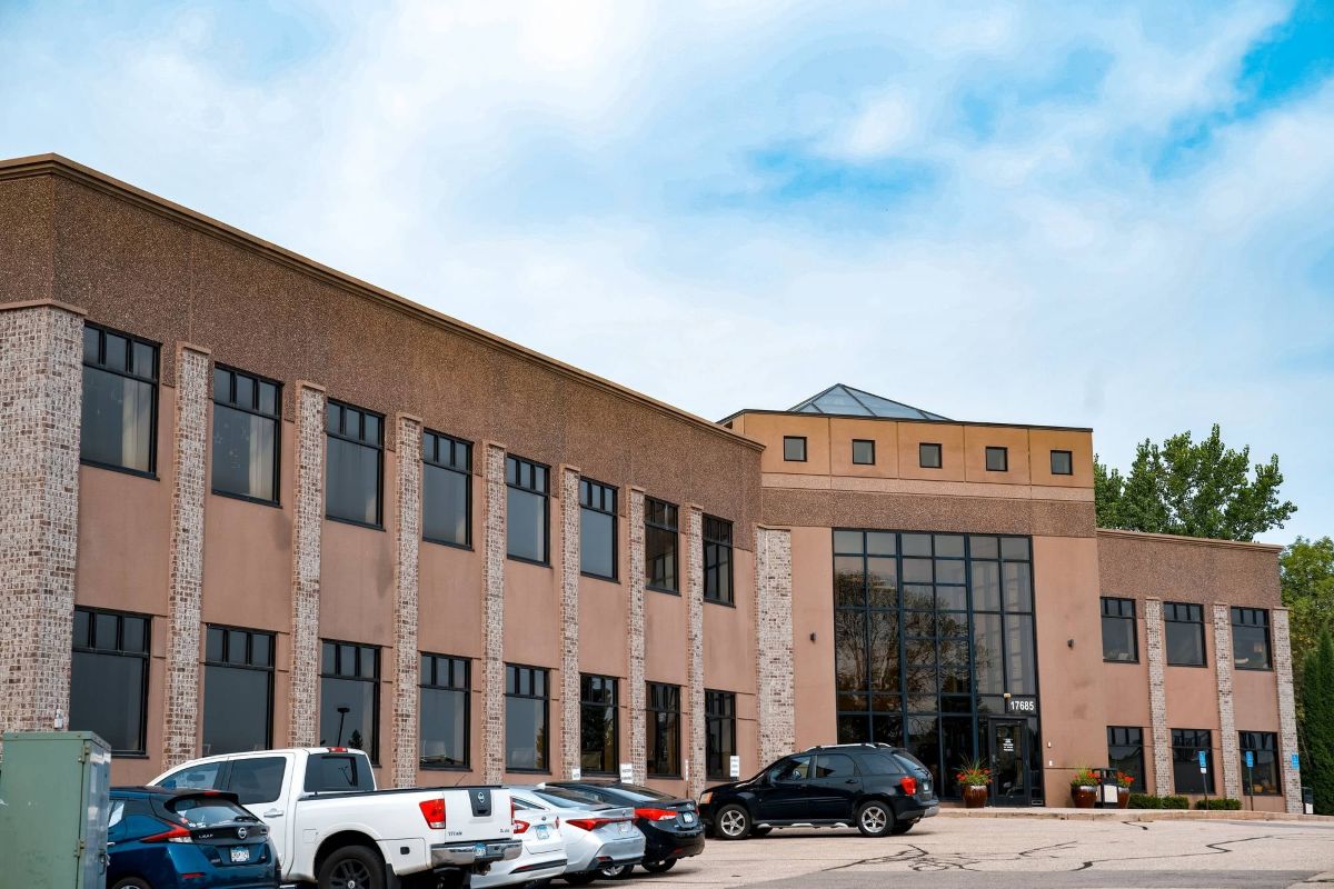 Commercial building with a new roof