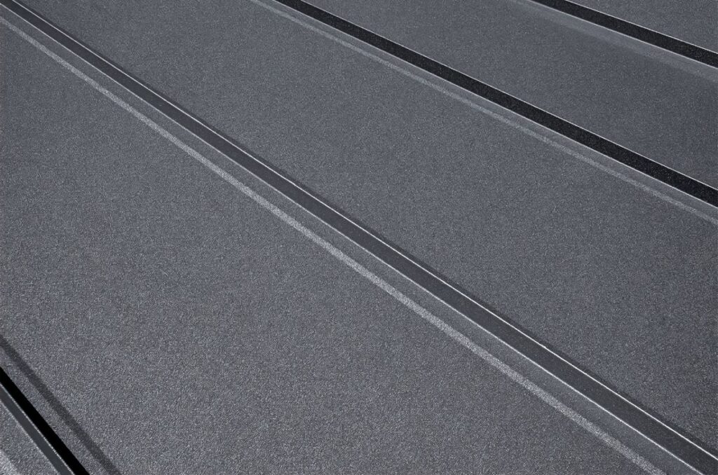 Close Up House Retro Roof Panel With Standing Seam And Fasteners