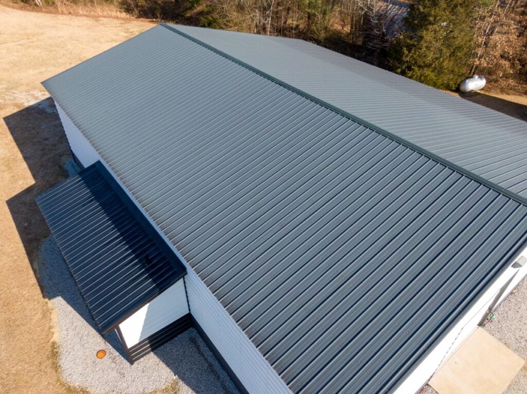 Gray Standing Seam Metal Roof On Commercial Building