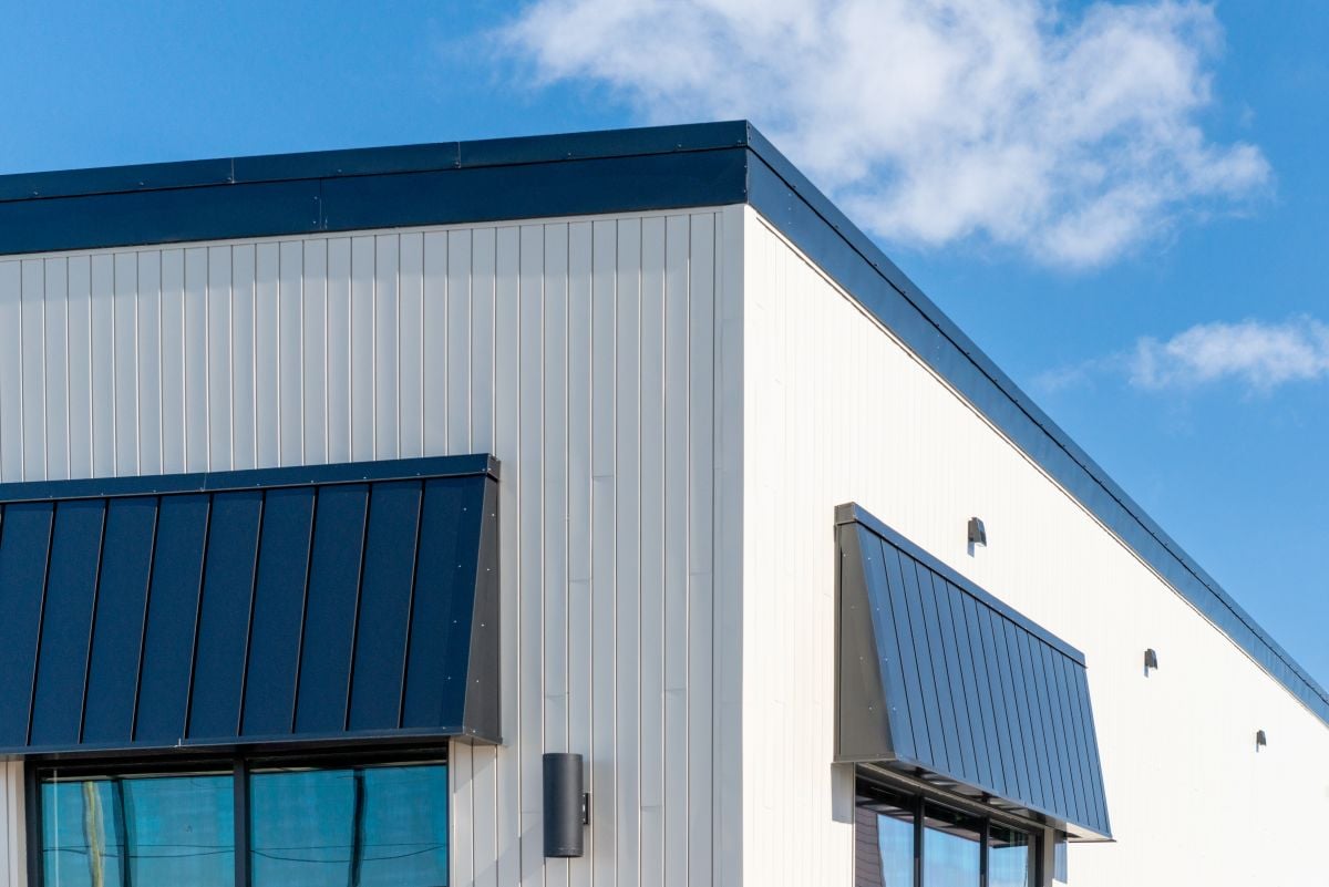 The Exterior Surface Of An Aluminum Metal Composite Panel Wall Of A Contemporary Business