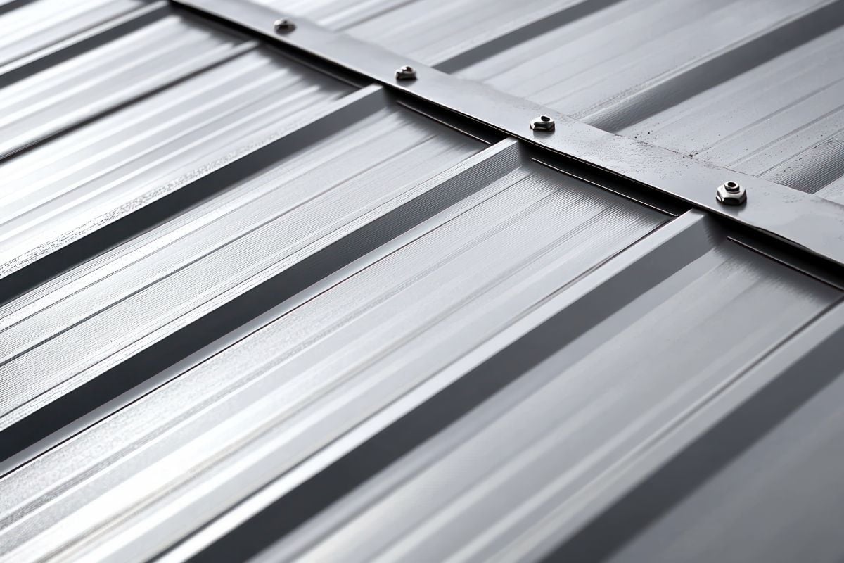Close Up Of Corrugated Metal Roof Panels With Exposed Bolts